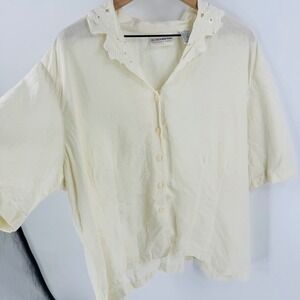 Vintage Elisabeth Liz Claiborne Crisp Linen Top Size 20 Cream Eyelet Coastal